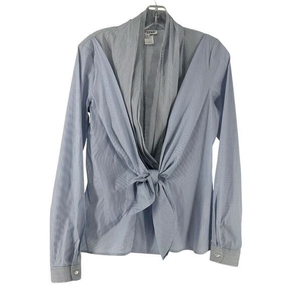Gossip Italian Top Size 42 US Size 6 Blue Striped Long Sleeve Bow Front Striped - Picture 1 of 10